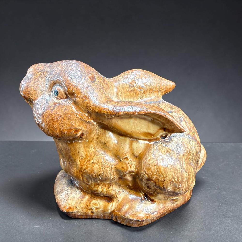 Vintage 1990s Resin Rabbit Figurine Brown Glossy Bunny Sculpture 2x3 Inch VTG